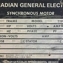 4000 HP CANADIAN GENERAL ELECTRIC SYNCHRONOUS MOTORS