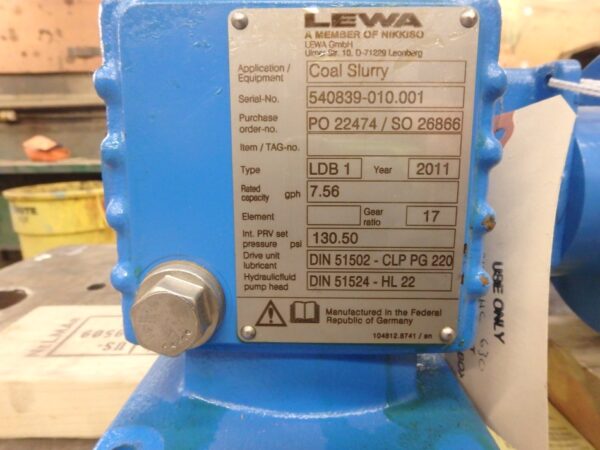 LEWA Ecoflow pump spec tag