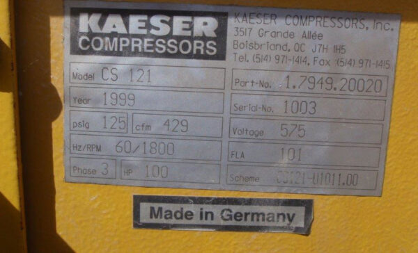 429 CFM Kaeser CS121 Compressor