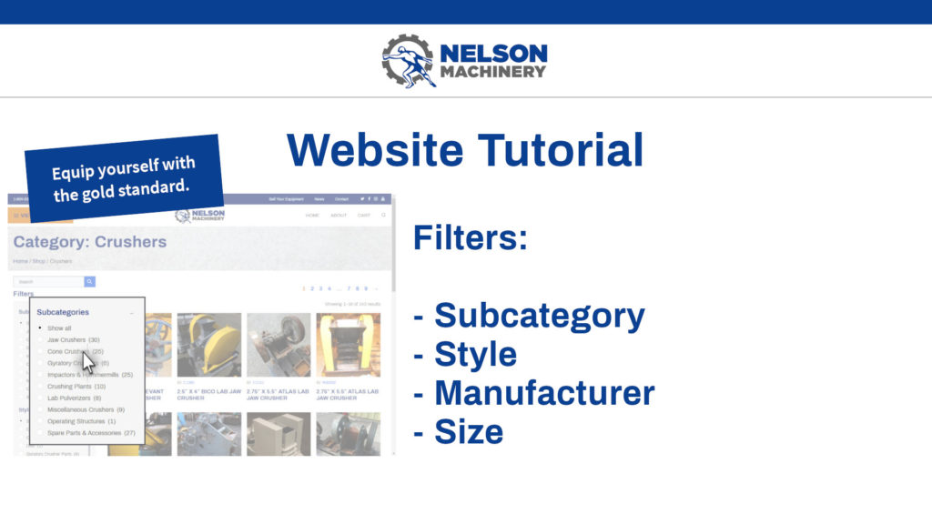 Video tutorial on using website filters to browse equipment