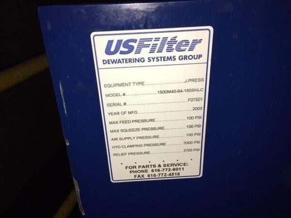 1500 mm US Filter JWI J-Press Filters