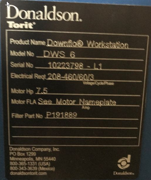 Donaldson Torit DWS6 Downflo Workstation