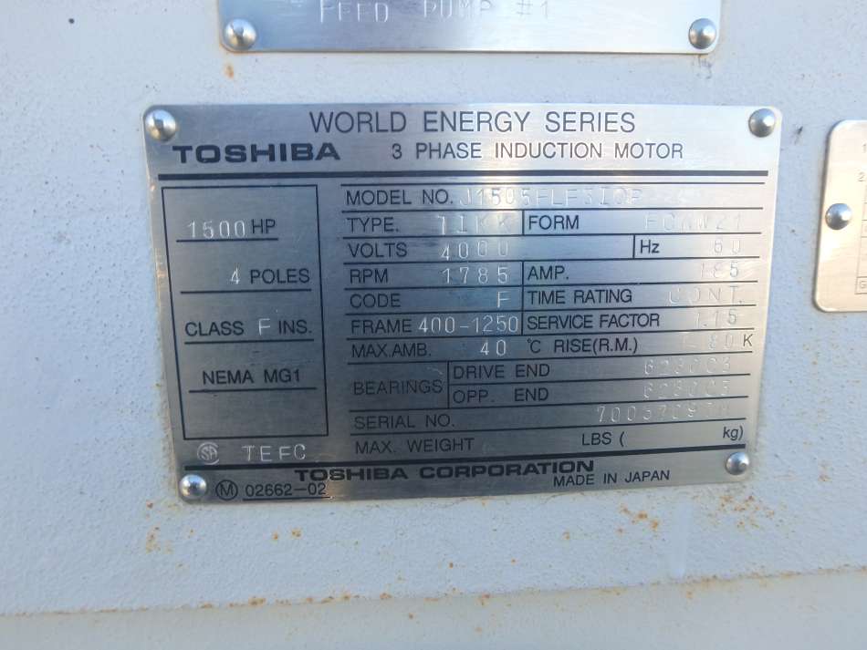 1500 HP Toshiba Electric Motor Nelson Machinery